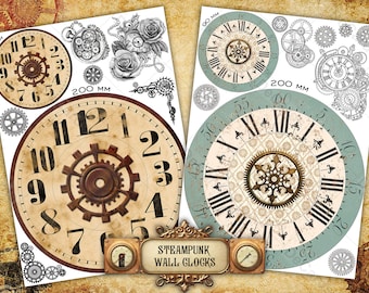 2 Digital Printable Watch Face "Steampunk Clocks" - ø7,87" (200mm) for Clock Dials decoupaging, scrapbooking, DIY projects, home decor, art