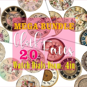 20 Clock Faces Mega Bundle Antique Watch Dials Images for Decoupage, DIY Projects, Fussy Cut, 4 Printable  8,5"x11" Sheets Clock Making Kit