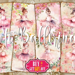Cute Girl Ballerina Clipart Tarjetas ATC digitales - 8 pinturas de acuarela efímeras de ballet imprimibles de 2,5"x3,5", etiquetas de diario basura, papel de desecho
