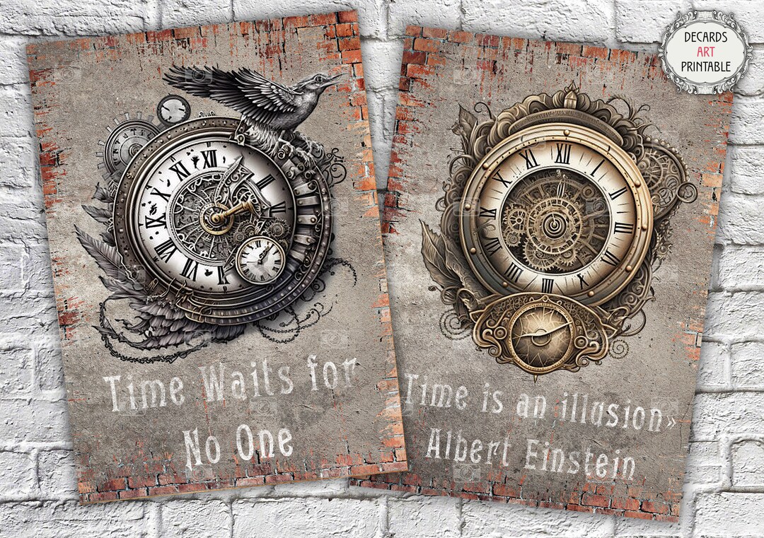A5 Digital Paper Pack Steampunk Clock Collage Sheet for Decoupage Box ...