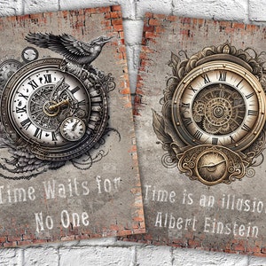 A5 Digital Paper Pack Steampunk Clock Collage Sheet for Decoupage Box ...