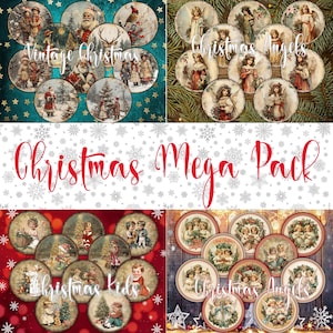 40 Vintage Christmas Mega Bundle Pack Runde Bilder PNG, digital druckbare Stamperia Decoupage-Papiere für DIY-Projekte