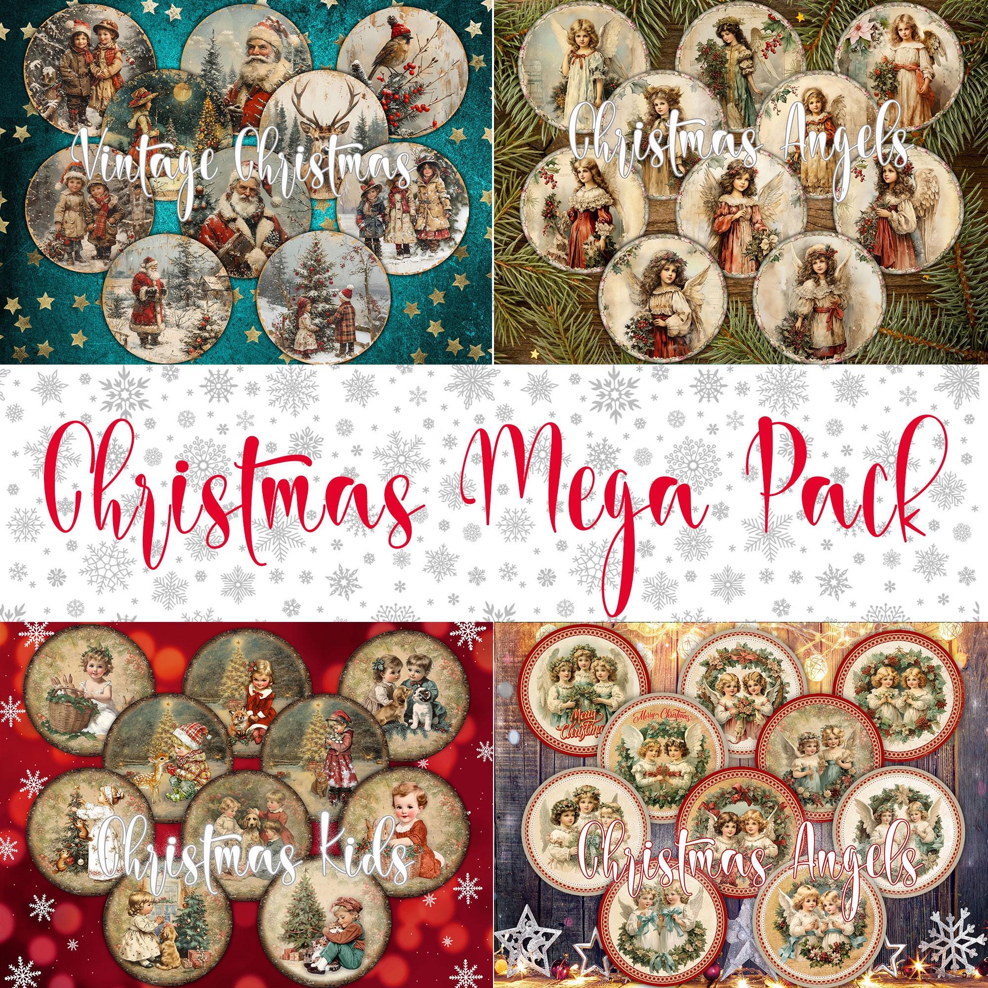 40 Vintage Christmas Mega Bundle Pack Round Images PNG, Digital Printable Stamperia Decoupage Papers Styled Collage Sheets for DIY Project