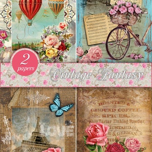 2 Econom Digital Paper imprimible "Vintage Fantasy" A4 Sheet Set -4 imágenes de alta resolución para decoupage, scrapbooking, artesanía, vintage, bricolaje