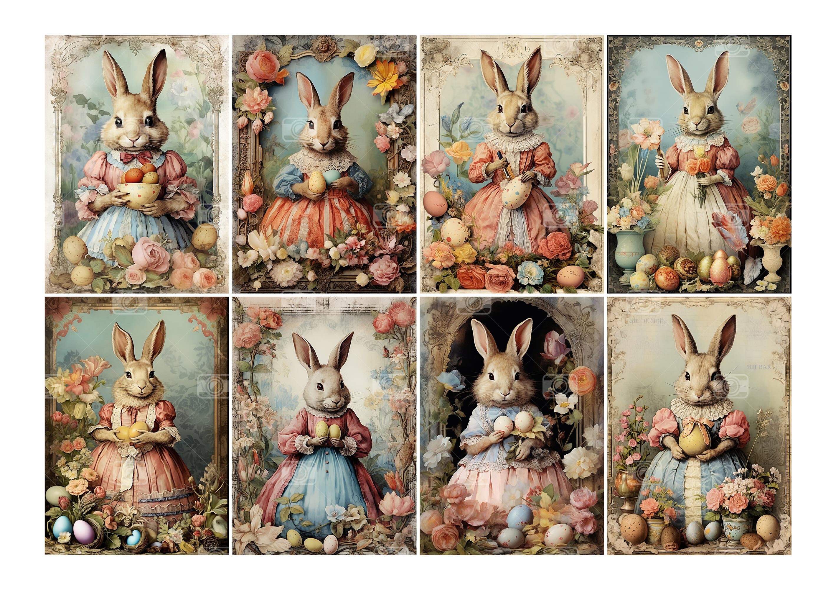 Easter Bunny Digital ATC Cards - 8 Printable Victorian Art Junk Journal ...