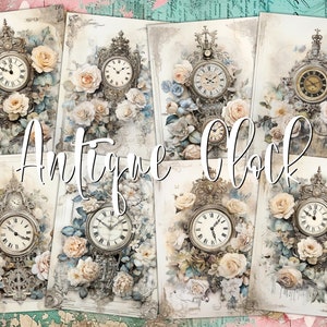 Antike Uhr Digitale ATC Karten - 8 Vintage Druckbare Tags, Retro Uhr Fantasy Art Junk Journal Kit, Stamperia Stil Decoupage Papiere Idee