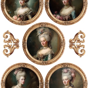 20 Marie Antoinette Digital Printable 4"(100mm), 3.15"(80 Mm) Circle ...