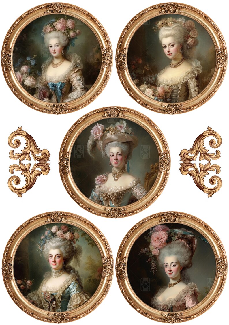 20 Marie Antoinette Digital Printable 4100mm, 3.1580 Mm Circle Antique ...