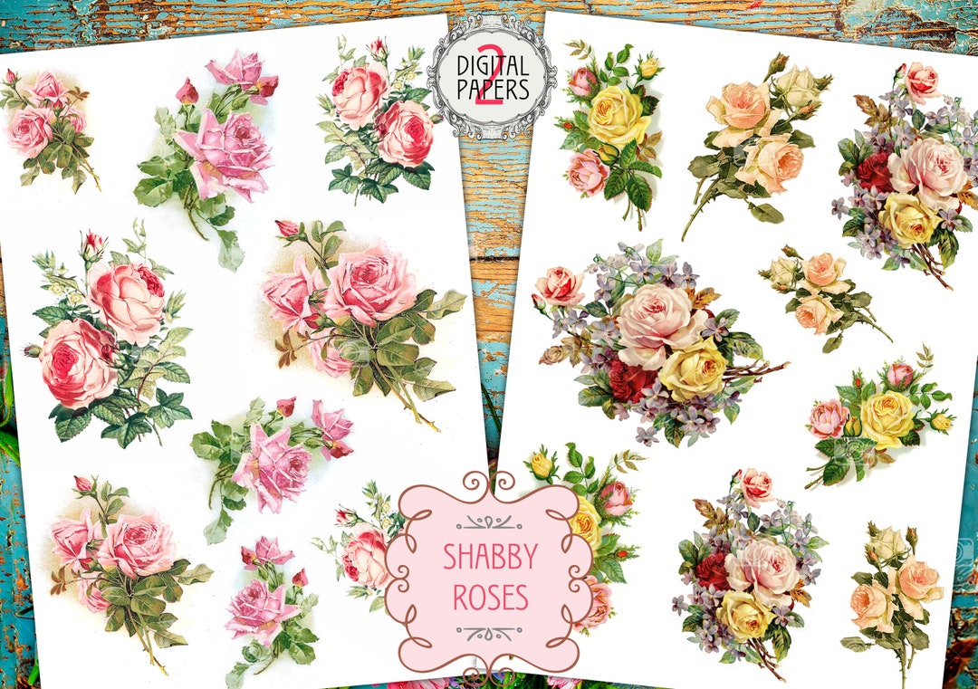 Vintage Shabby Roses Printable Sheets - 18 Victorian Floral Ephemera Antique Postcards Images ...