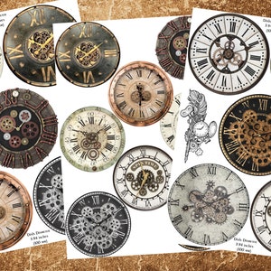 Steampunk Clock Face Images Kit of 3 Printable A4 Sheets - 18 Round ...