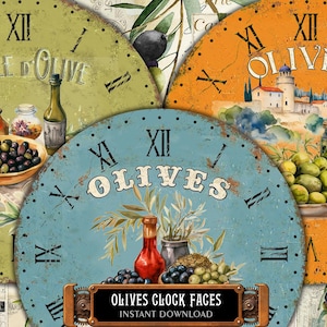 9 quadranti di orologio di olive 8", 6", 4" cucina rustica francese Country Decor orologio quadrante per Decoupage, taglio Fussy, PNG stampabile Fles Clock Making Kit