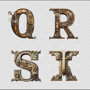 26 Steampunk Alphabet Rusty Metal Letters PNG Archivo digital en capa transparente limpia, arte industrial imprimible efímera fuente de uso comercial imagen 9