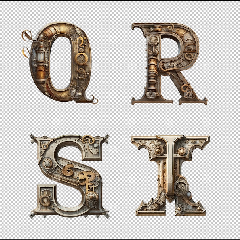 26 Steampunk Alphabet Rusty Metal Letters PNG Archivo digital en capa transparente limpia, arte industrial imprimible efímera fuente de uso comercial imagen 9