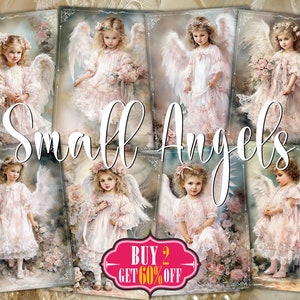 Engel Mädchen Clipart ATC druckbare Karten - 8 ACEO Aquarell Cherub religiöse Kunst digitaler Download Fee Junk Journal Tags, Decoupage Papiere