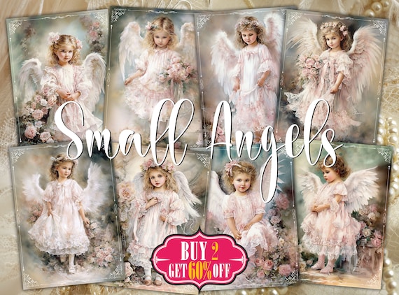 Angel Girl Clipart ATC Printable Cards - 8 ACEO Watercolor Cherub Religious Art Digital Download Fairy Junk Journal Tags, Decoupage Papers