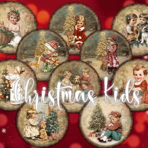 10 immagini rotonde di bambini e animali di Natale in formato PNG e 2 fogli di collage ispirati a Stamperia stampabili in digitale Immagini circolari per progetti fai da te