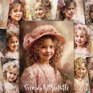 20 lindas pinturas de niñas de flores - Paquete de papel digital de acuarela de pequeñas damas victorianas imprimibles, papeles de decoupage, kit de efímera Shabby Chic