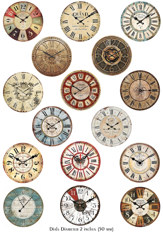 32 Retro Clock Face Dials Kit of 3 Digital Printable A4