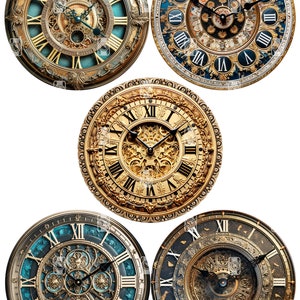 Vintage Clock Face PNG Images Kit and 2 Printable A4 Sheets - 10 Round ...