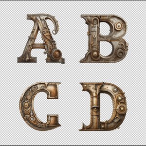 26 Steampunk Alphabet Rusty Metal Letters PNG Archivo digital en capa transparente limpia, arte industrial imprimible efímera fuente de uso comercial imagen 5
