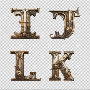 26 Steampunk Alphabet Rusty Metal Letters PNG Archivo digital en capa transparente limpia, arte industrial imprimible efímera fuente de uso comercial imagen 7