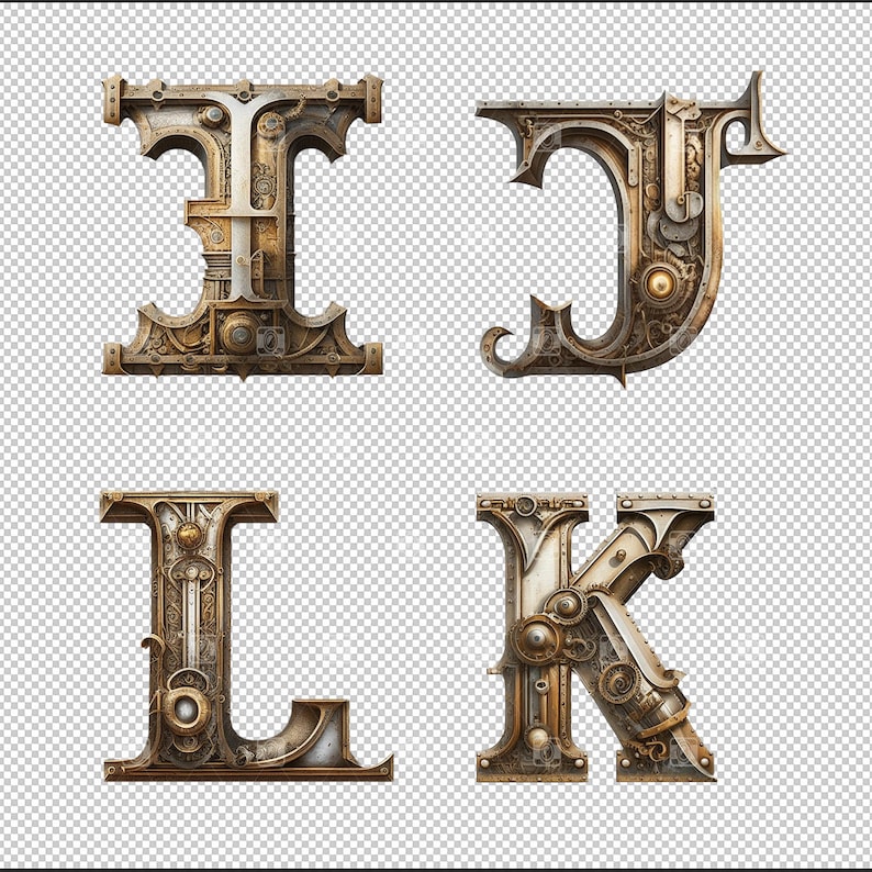 26 Steampunk Alphabet Rusty Metal Letters PNG Archivo digital en capa transparente limpia, arte industrial imprimible efímera fuente de uso comercial imagen 7