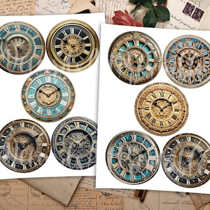 Vintage Clock Face PNG Images Kit and 2 Printable A4 Sheets - 10 Round ...