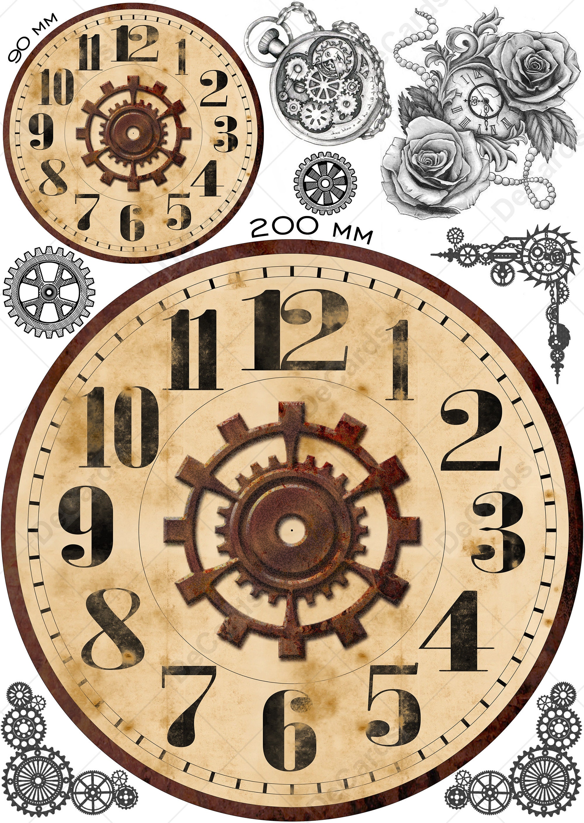 2 Digital Printable Watch Face steampunk Clocks ø7,87 200mm for Clock ...