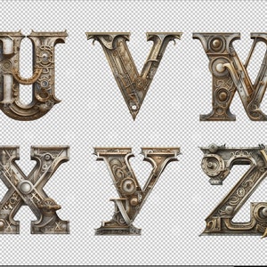 26 Steampunk Alphabet Rusty Metal Letters PNG Archivo digital en capa transparente limpia, arte industrial imprimible efímera fuente de uso comercial imagen 10