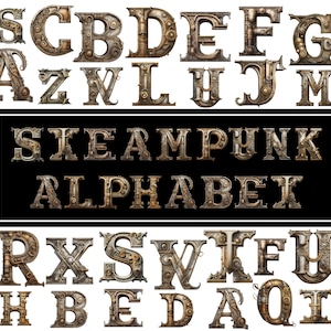 26 Steampunk Alphabet Rusty Metal Letters PNG Archivo digital en capa transparente limpia, arte industrial imprimible efímera fuente de uso comercial imagen 1