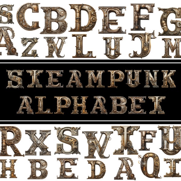 26 Steampunk Alphabet Rusty Metal Letters PNG Digital File on Clean Transparent Layer, Industrial Art Printable Ephemera Commercial Use Font