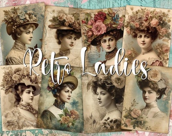 Cartes numériques ATC rétro pour dames des années 1800 - Kit de 8 carnets imprimables pour portrait de femme victorienne, feuilles de collage vintage, idée de papiers de découpage