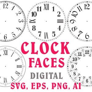 5 quadrante dell'orologio Svg, Eps, Png, file AI, numeri romani modello digitale ridimensionabile stampabile per la decorazione della parete, taglio pignolo, decoupage, progetti fai da te