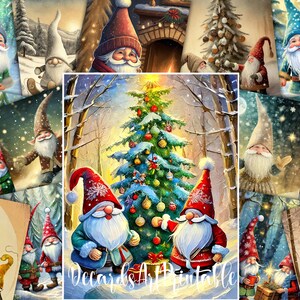 Pacote de papel digital com 20 gnomos de Natal, clipart caprichoso de arte escandinava de férias de inverno, lindo kit de imagens de gnomos de Papai Noel para fazer cartões de Natal