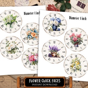 8 quadranti di orologio stampabili - Ø4" Arte floreale del giardino con numeri romani Quadrante di orologio piccolo con fiori per decoupage, taglio pignolo, album di ritagli