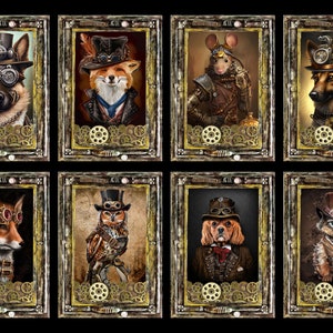 Steampunk Digital ATC Cards Cute Animals 8 high resolution 2.5х3.5 ACEO images on A4 Sheet for DIY Projects. Instant Download and Print image 2