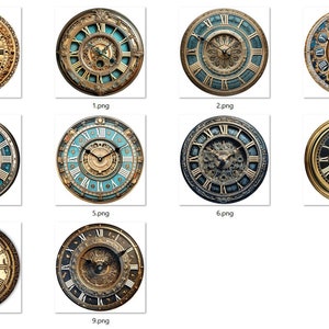 Vintage Clock Face PNG Images Kit and 2 Printable A4 Sheets - 10 Round ...