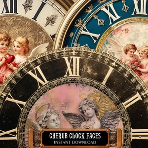 3 esferas de reloj de querubín de 8", 6" y 4" con esferas de reloj retro de ángel cupido vintage, imágenes para decoupage, corte minucioso, 9 archivos PNG imprimibles, kit para hacer relojes