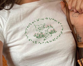 Two Headed Calf Cottagecore Baby Tee Unhinged Weirdcore Shirt Cute Cow Baby Tee Gift for Farmer Fairycore Tshirt Trendy Baby Tee Gift