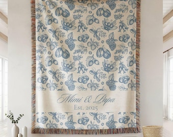 Anpassad mormors vävd filt Vintage frukt personlig Mimi och pappa present till mormor Anpassad morförälderfilt
