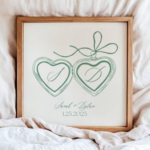 Benutzerdefinierte Paare Initiale und Name Herz Locket Jahrestag Datum Digitale Kunst Valentinstag Geschenk Hochzeitsgeschenk Wandkunst Paare Schlafzimmer Poster