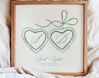 Custom Couples Initial and Name Heart Locket Anniversary Date Digital Art Valentines Gift Wedding Gift Wall Art Couples Bedroom Poster