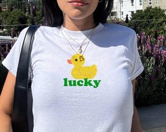 Lucky Duck Baby Tee St Patrick's Day Baby Tee Lucky Trendy Y2K St Patty's Day Luck Of The Irish Baby Tee St Paddys Gift Cute Ducky Tee