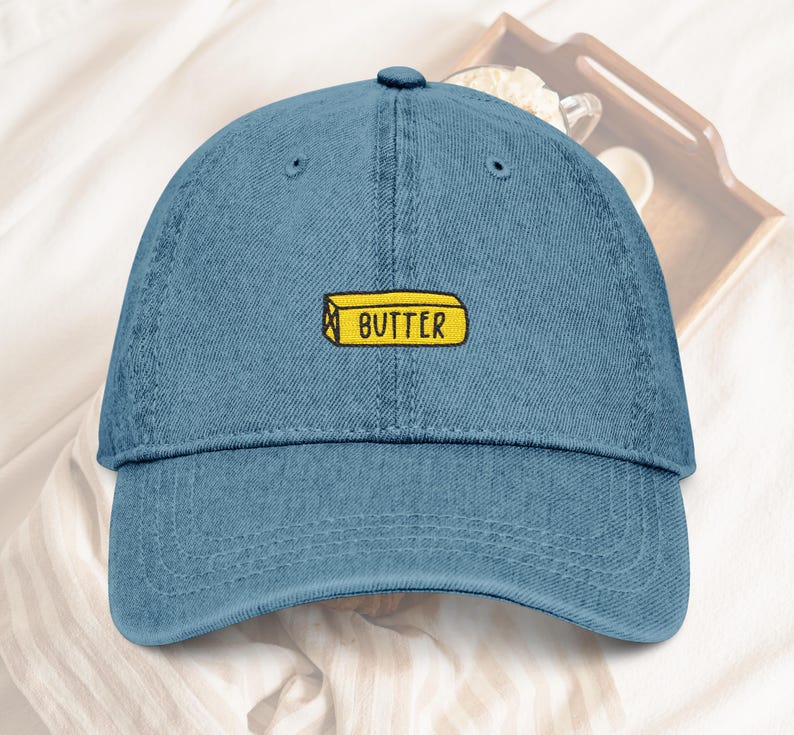 Butter Embroidered Dad Cap Breakfast Club Baseball Hat Quirky Butter Dad Hat Fun Embroidered Hat Gift for Butter Lover Trendy Breakfast Hat Denim - Dark Blue