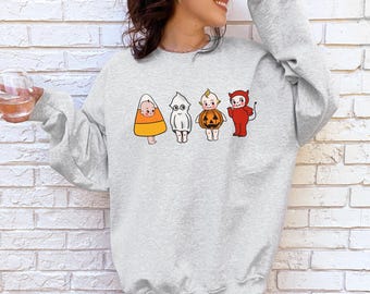 Kewpie Halloween Crewneck Sweatshirt Cute Baby Doll Shirt Trick Or Treat Outfit Candy Corn Ghost Pumpkin Devil Kewpie Sweatshirt