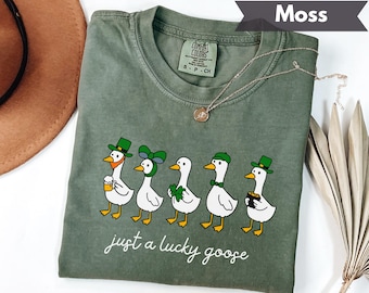 St Patrick's Day Goose Comfort Colors Shirt Just A Lucky Goose Tee Irish Goose On The Loose Shirt