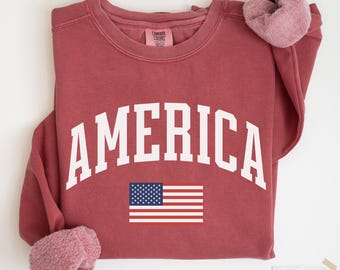 American Flag 4th of July Comfort Colors Sweatshirt Patriotic Crewneck Fourth of July Sweater America Sweater