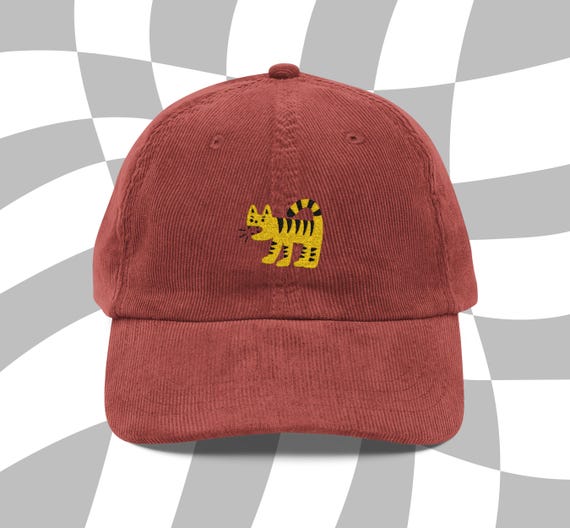 Tiger Embroidered Corduroy Hat Vintage Aesthetic Easy Tiger Hat - Main Image