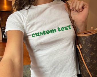 Green Custom Text Baby Tee Personalized St Patricks Day Baby Tee Y2k Baby Tee Trendy Baby Tee Vintage Retro 90s Style Gift For Her