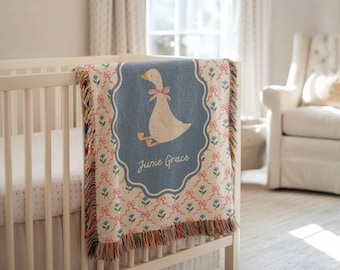 Silly Goose Woven Blanket Custom Baby Shower Newborn Gift Personalized Baby Girl Name Woven Blanket Striped Nursery Decor
